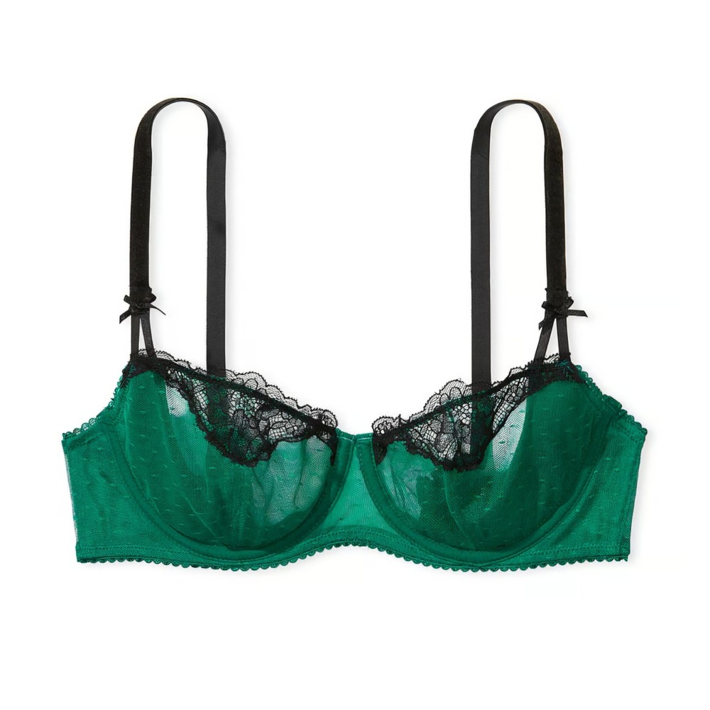 Victoria's Secret Dream Angels Green Swiss Dot Lace Bra and Thong Set 34DD - Picture 3 of 5